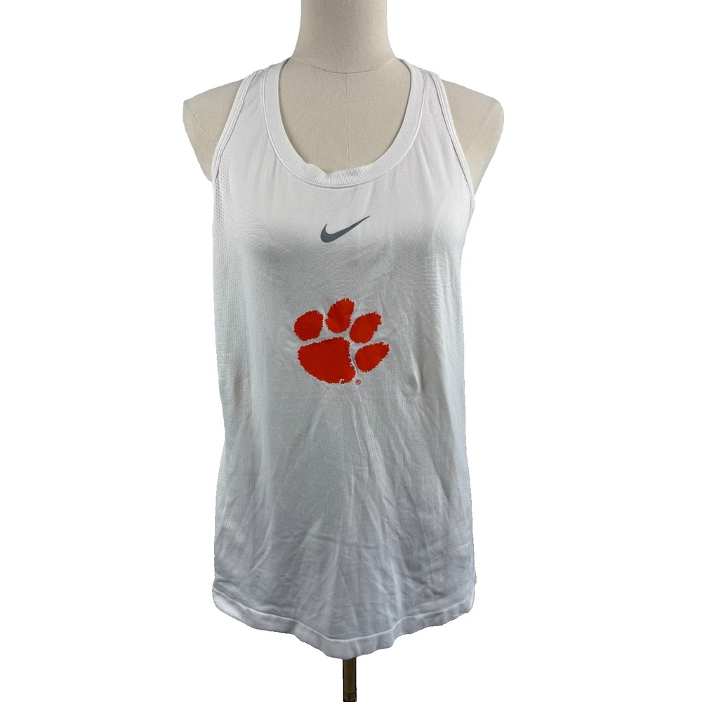 Nike Clemson Tigers ACC Dri-FIT Running Tank Top Womens Large White Racerback